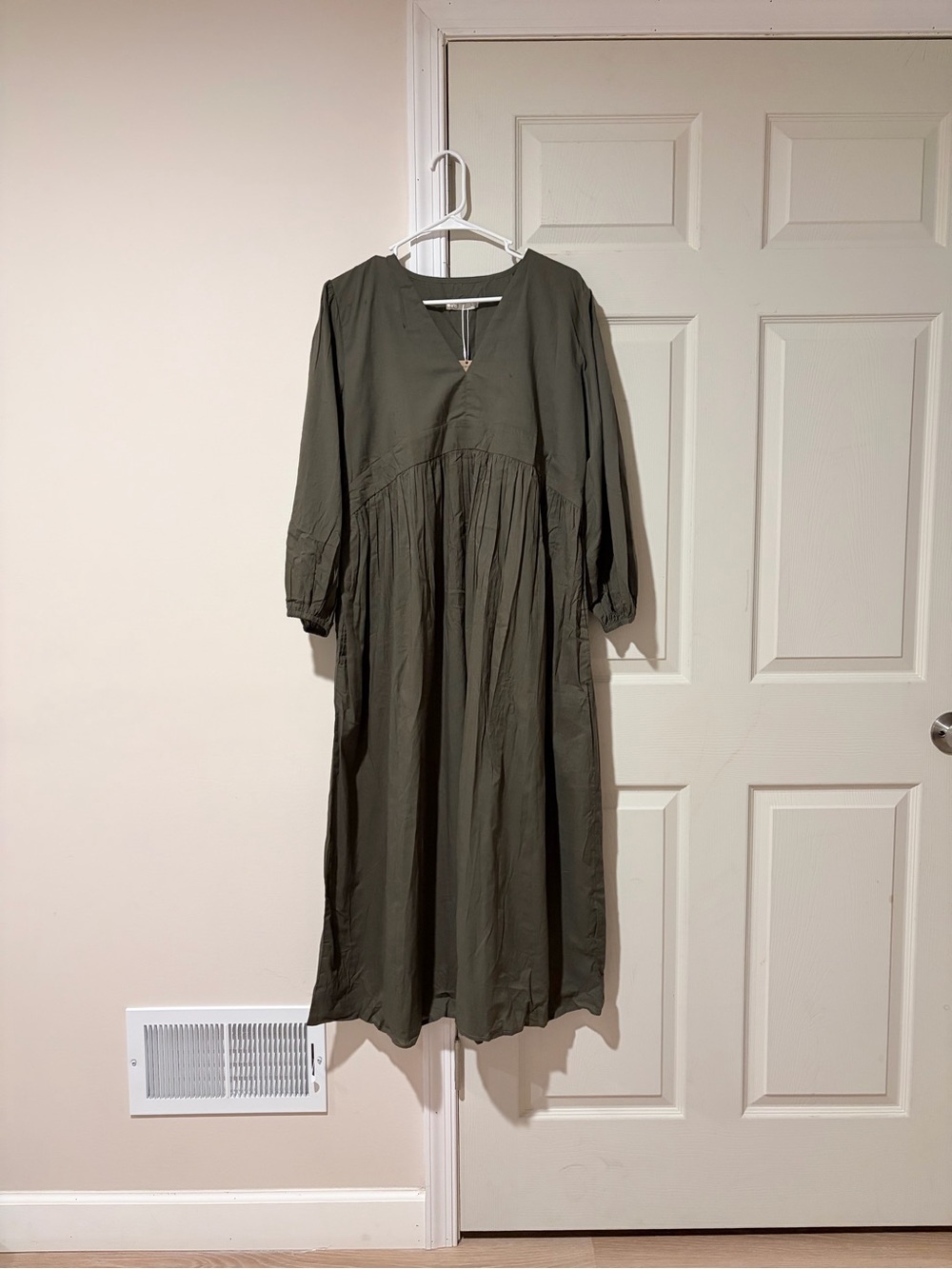 Olive Green Cotton Long Maxi Dress